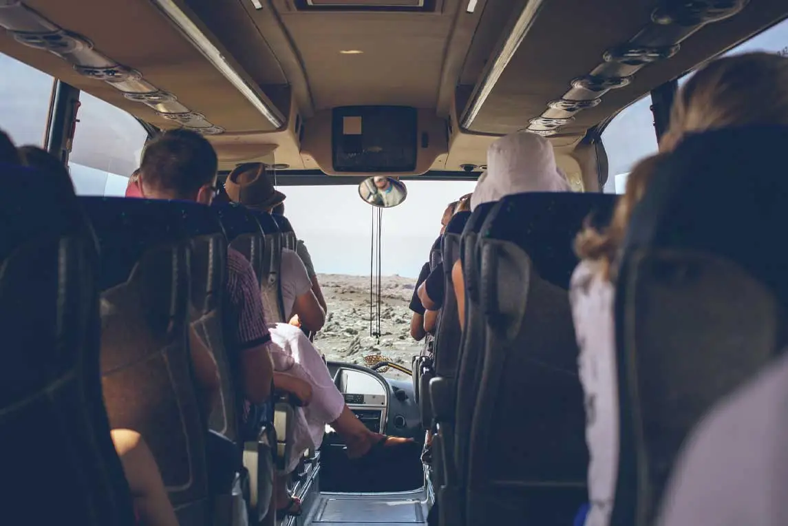 Inside a bus with passengers during a travel